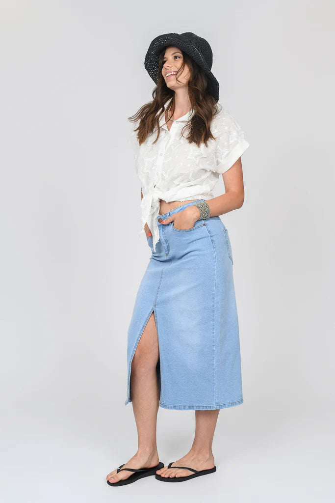 BLEACH DENIM FRONT SLIT SKIRT Skirt GG Jeans 2 Bleach Blue 