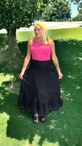 ELASTIC WAIST BLACK COTTON SKIRT Skirt Dress Addict 