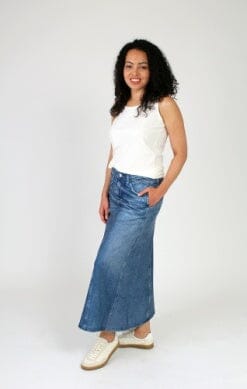 ELASTIC WAIST DENIM PRINTED SKIRT Skirt Fresh FX S Denim Blue 
