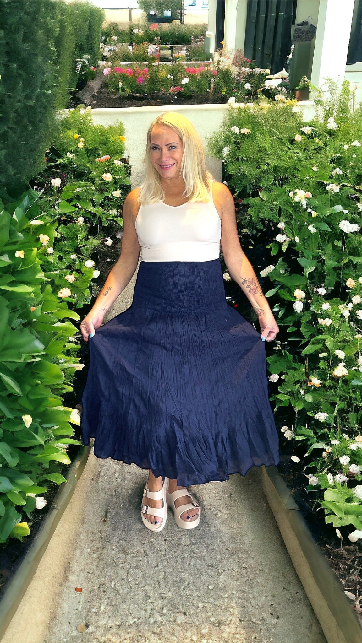 ELASTIC WAIST INDIGO COTTON SKIRT Skirt Dress Addict 
