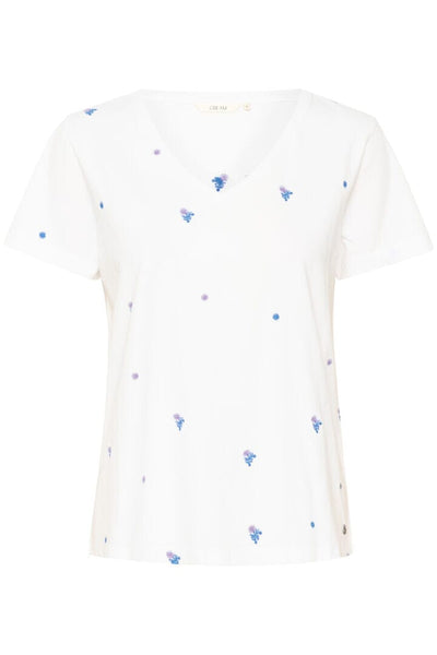 FLORAL EMBROIDERED COTTON T SHIRT T-Shirt CREAM 