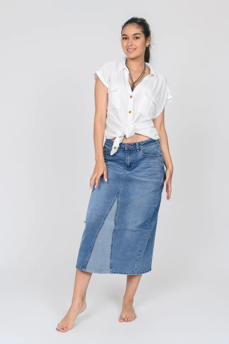 FRONT INSERT BACK SLIT DENIM SKIRT