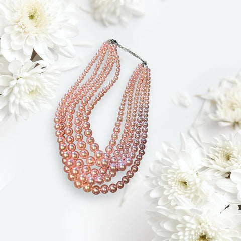 MULTI STRAND PINK PEARL NECKLACE necklace FashionWear Collection Pink 