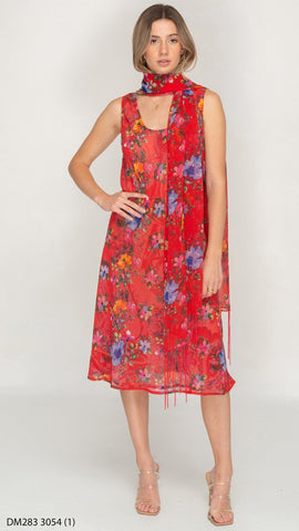 REVERSIBLE 2 IN 1 FLORAL PAISLEY SHORT DRESS WITH SCARF Dress Miss Nikky 