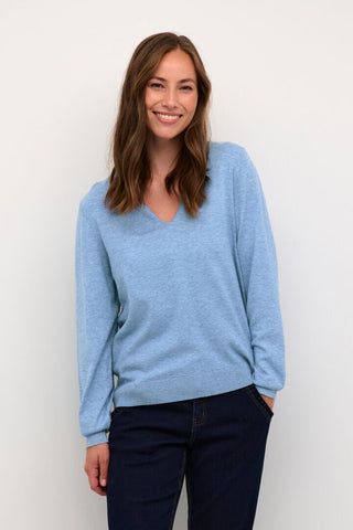 SOFT V-NECK LOOSE FIT BLUE PULLOVER Sweater CREAM 