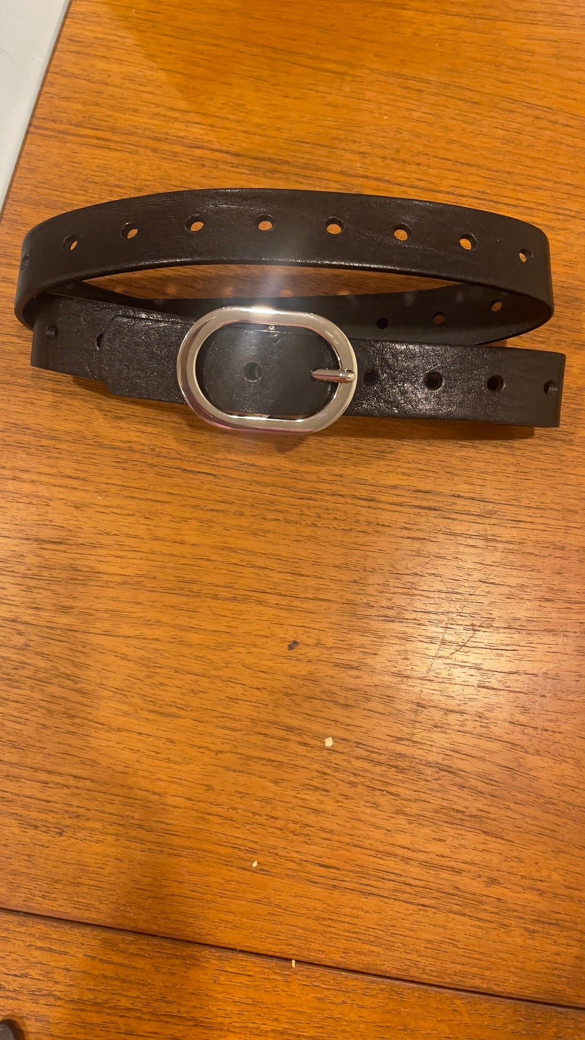 THIN SMALL OVAL BUCKLE LEATHER BROWN BELT Belt Landes S Black 