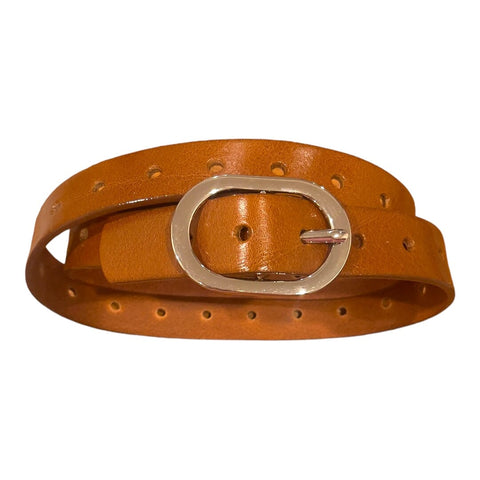 THIN SMALL OVAL BUCKLE LEATHER TAN BELT Belt Landes 