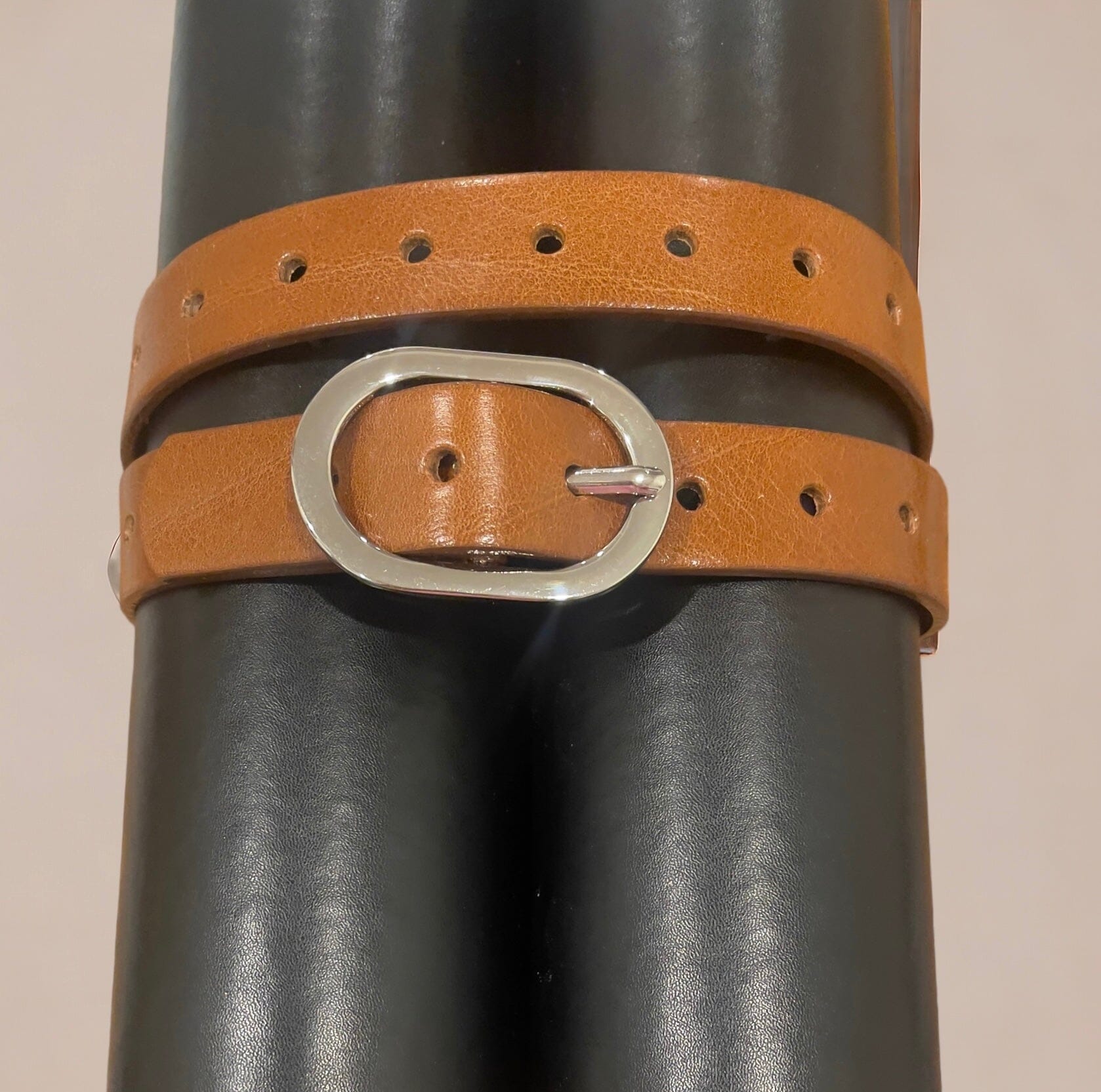 THIN SMALL OVAL BUCKLE LEATHER TAN BELT Belt Landes S Tan 