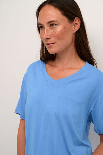 V NECK BLUE T SHIRT T-Shirt Kaffe S Ultramarine Blue 