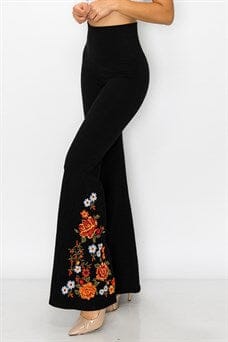 FLORAL EMBROIDERED BLACK FLARED LEGGING Legging FashionWear Collection 