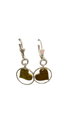GOLD HEART INSIDE SILVER CIRCLE EARRINGS FashionWear Collection 