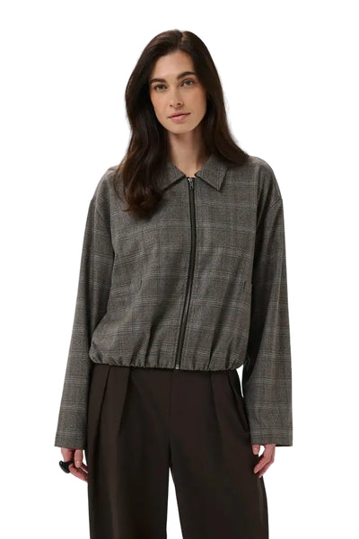 GREY CHECK CROP JACKET