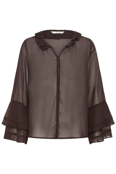MOCHA RUFFLE CHIFFON BLOUSE