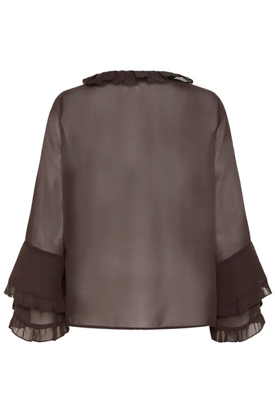 MOCHA RUFFLE CHIFFON BLOUSE