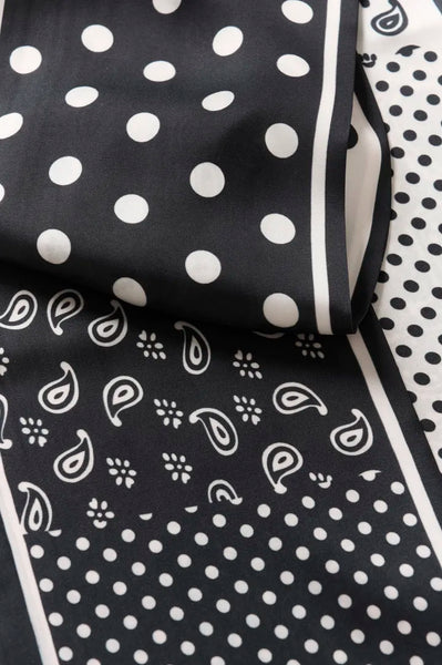 BLACK AND WHITE PAISLEY SATIN SCARF