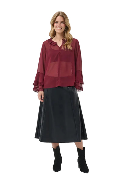WINE RUFFLE CHIFFON BLOUSE