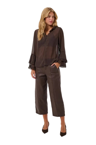 MOCHA RUFFLE CHIFFON BLOUSE