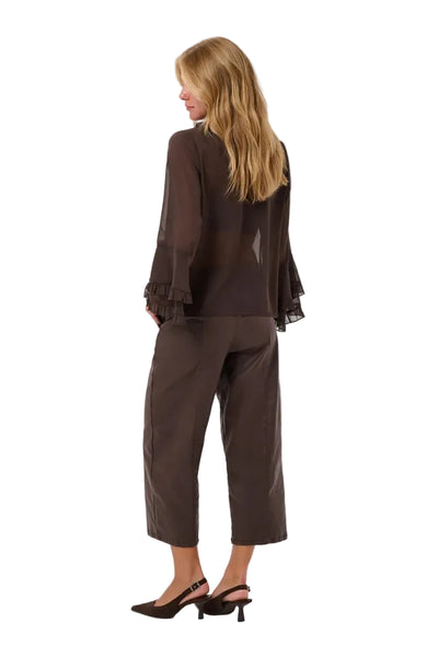 MOCHA RUFFLE CHIFFON BLOUSE