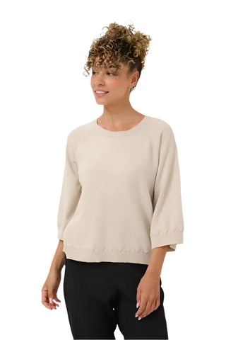 3/4 SLEEVE BEIGE SWEATER TOP Sweater CREAM 