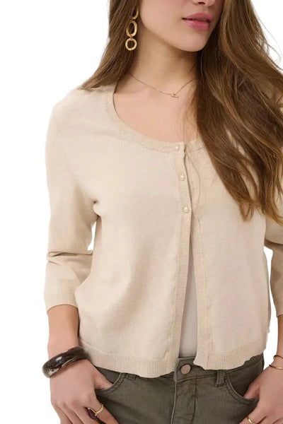 3/4 SLEEVE CROP BEIGE CARDIGAN Top CREAM 