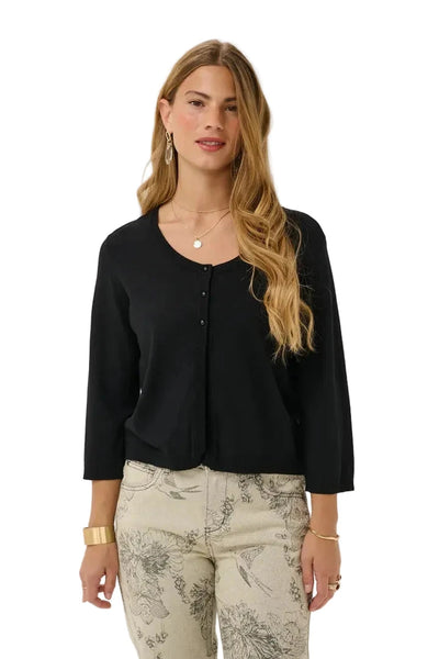 3/4 SLEEVE CROP BLACK CARDIGAN Top CREAM 