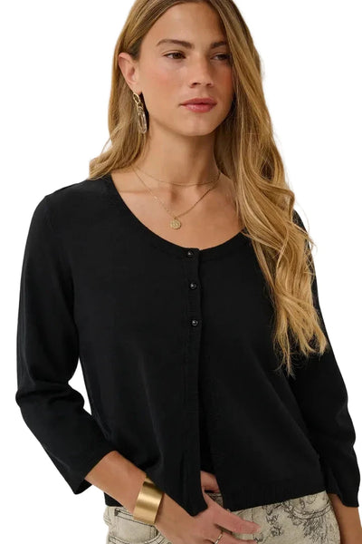 3/4 SLEEVE CROP BLACK CARDIGAN Top CREAM S Black 