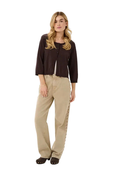 3/4 SLEEVE CROP BROWN CARDIGAN Top CREAM 