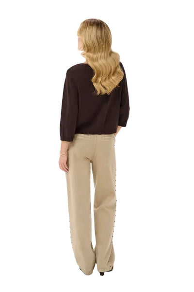 3/4 SLEEVE CROP BROWN CARDIGAN Top CREAM 
