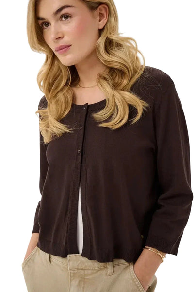 3/4 SLEEVE CROP BROWN CARDIGAN Top CREAM S Brown 