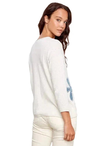 3/4 SLEEVE WITH DENIM FLOWERS Shirts & Tops Charlie B 