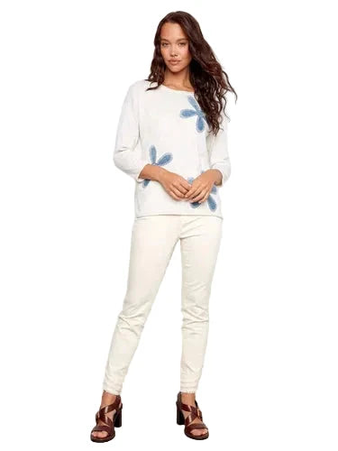 3/4 SLEEVE WITH DENIM FLOWERS Shirts & Tops Charlie B 