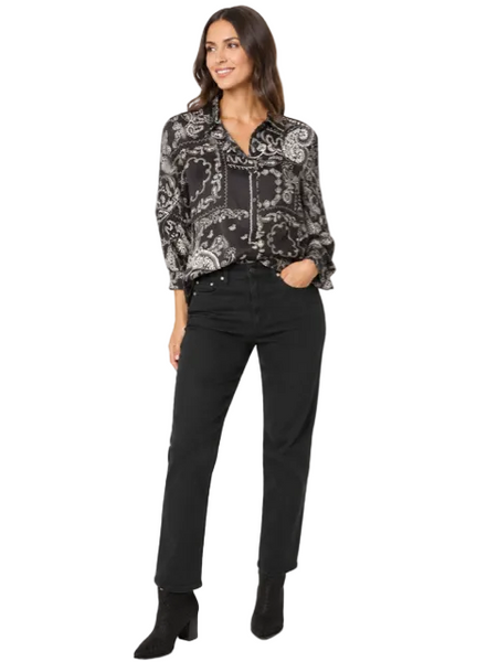 BLACK BANDANA PRINT BUTTON DOWN TOP