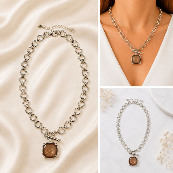 COLLIER EN ARGENT PENDENTIF COEUR BLANC À TROIS RANGS