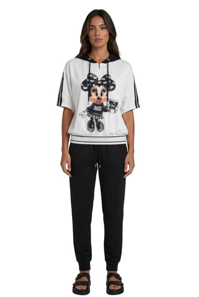WHITE CUTE CHARACTER HOODY TOP