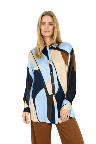 ABSTRACT FLOWY BUTTON UP BLOUSE Blouse SOYACONCEPT S Neutral Mix 