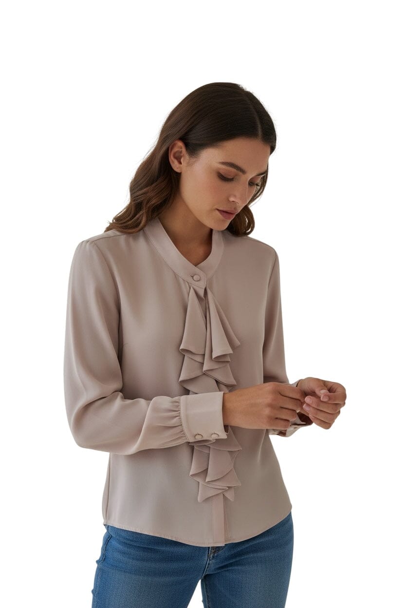 ANTIQUE ROSE FRONT RUFFLE BUTTON DOWN BLOUSE Blouse Bali XS Antique Rose 