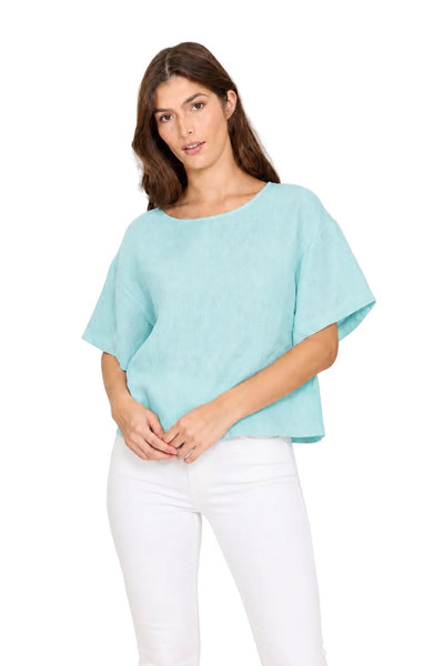 AQUA LINEN SHORT SLEEVE TOP Top Pistache 