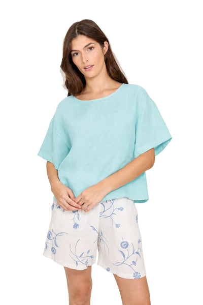 AQUA LINEN SHORT SLEEVE TOP Top Pistache S Aqua 