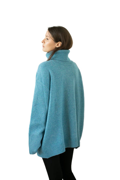 AZURE BLUE DOG WALKER COZY CHUNKY COWL NECK SWEATER SWEATER Eco Verde 