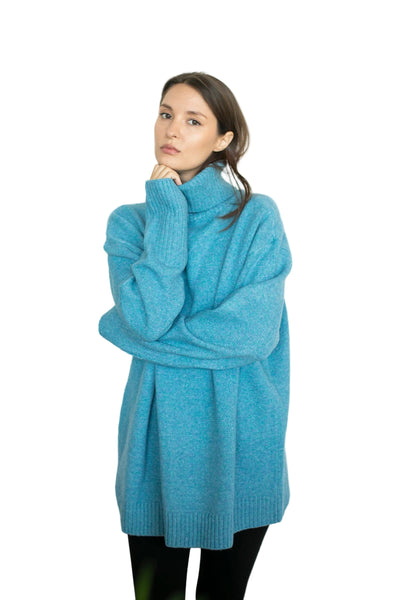 AZURE BLUE DOG WALKER COZY CHUNKY COWL NECK SWEATER SWEATER Eco Verde 