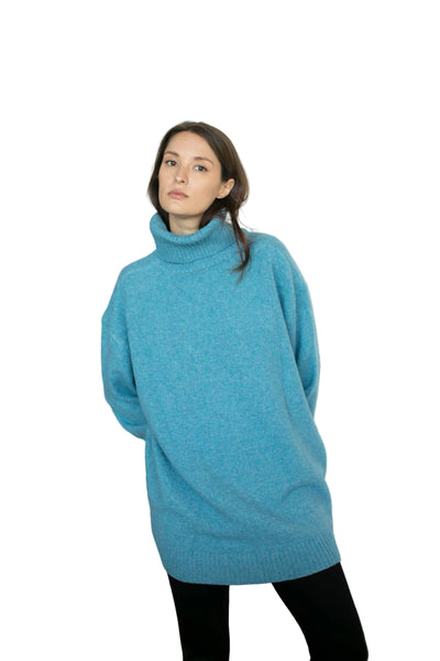 AZURE BLUE DOG WALKER COZY CHUNKY COWL NECK SWEATER SWEATER Eco Verde 