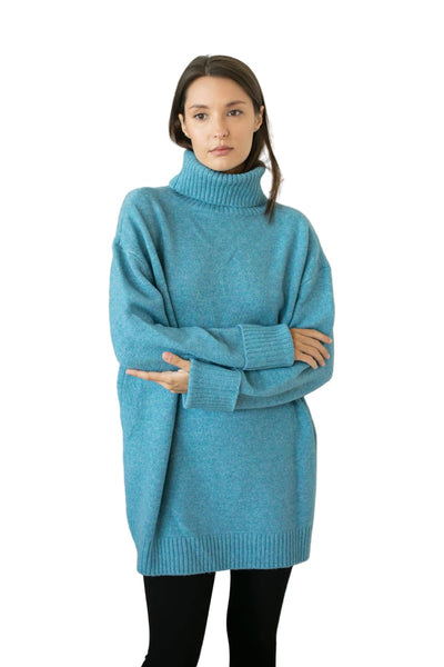 AZURE BLUE DOG WALKER COZY CHUNKY COWL NECK SWEATER SWEATER Eco Verde O/S Azure Blue 