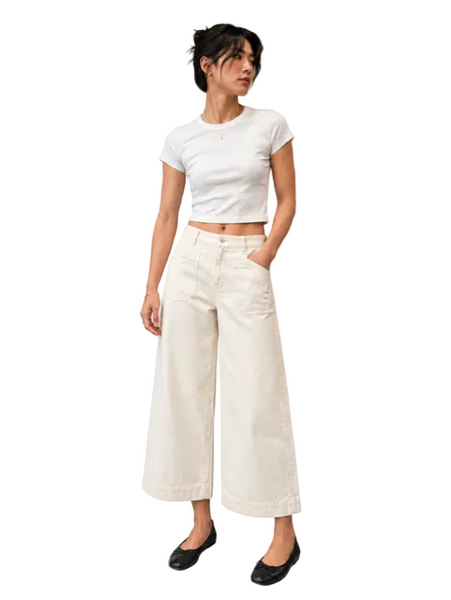 SANCTUARY FRENCH VANILLA FRONT POCKET CROP WIDE LEG PANT