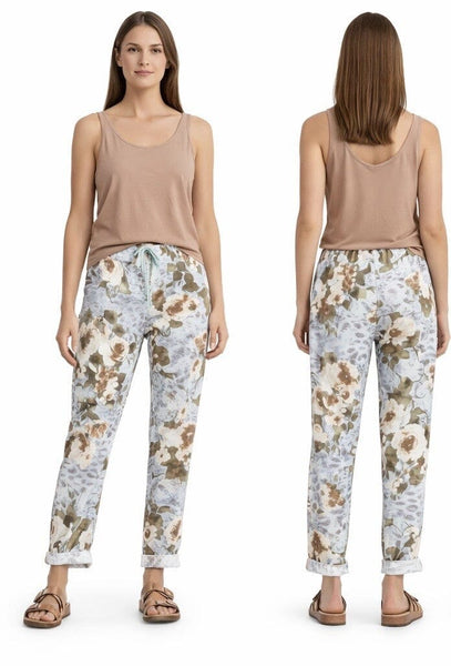 BABY BLUE FLORAL PRINTED CRINKLE JOGGER Pants Elissia 