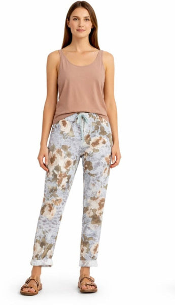 BABY BLUE FLORAL PRINTED CRINKLE JOGGER Pants Elissia S Baby Blue 