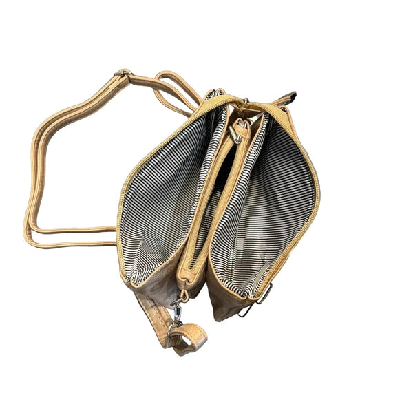 BEIGE ADJUSTABLE CROSSBODY BAG WITH SILVER CLASP AND MULTI POCKETS Handbag FashionWear Canada 