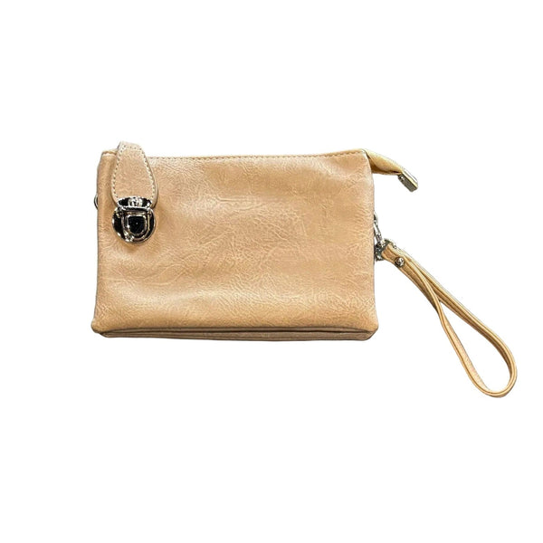 BEIGE ADJUSTABLE CROSSBODY BAG WITH SILVER CLASP AND MULTI POCKETS Handbag FashionWear Canada 