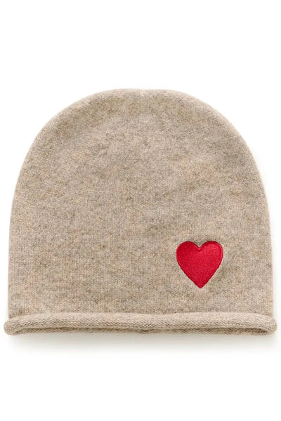 BEIGE BEANIE WITH RED HEART CULTURE 
