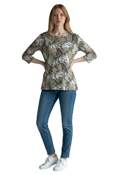 BEIGE BLACK GEOMETRIC PRINT SOFT TOP Top Bali 