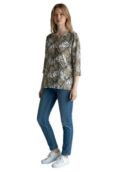 BEIGE BLACK GEOMETRIC PRINT SOFT TOP Top Bali 